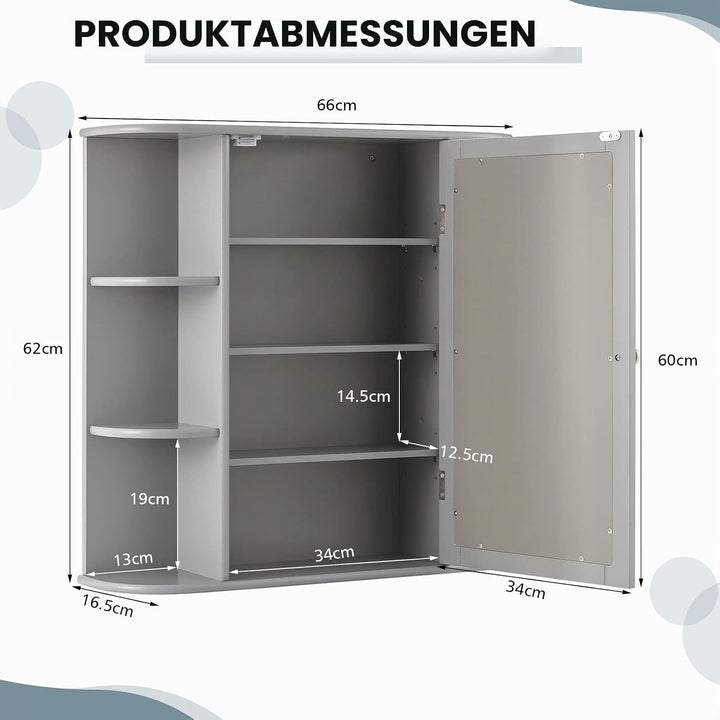LIFEZEAL Badezimmerschrank mit Spiegel, Hängeschrank aus Holz, Badschrank mit 10 Ablagen, Aufbewahru