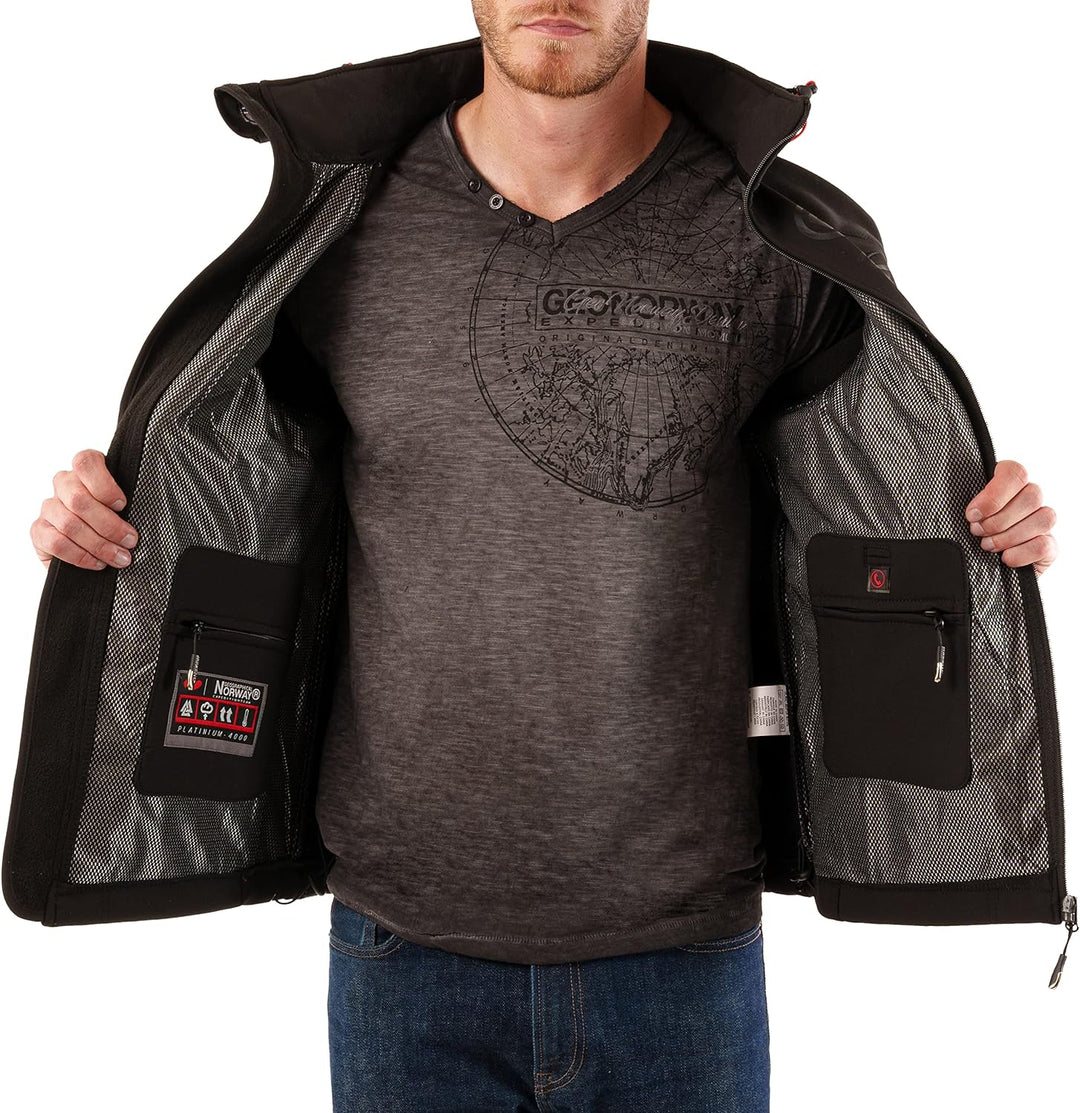 Geographical Norway Techno Softshelljacke Herren Kapuze abnehmbar, BLACK, L