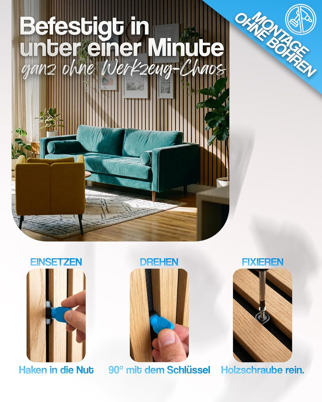 Akustikpaneele Zubehör [20er Set] – Ohne Bohren, verschiebbar, keine Rückstände – 13mm Spalt – Haken