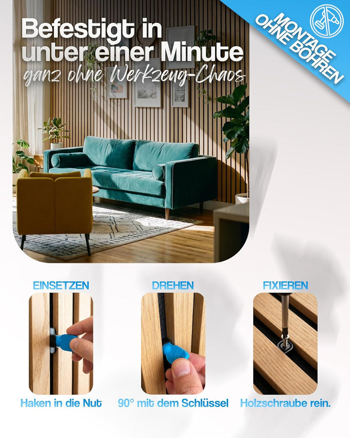 Akustikpaneele Zubehör [20er Set] – Ohne Bohren, verschiebbar, keine Rückstände – 13mm Spalt – Haken