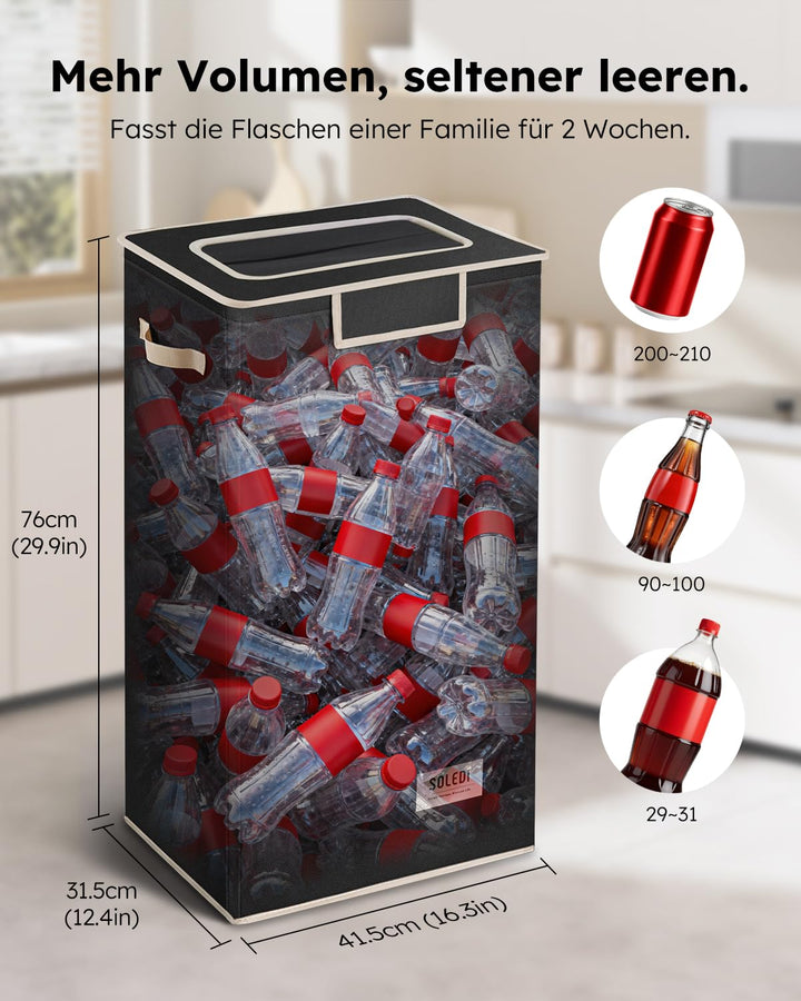 SOELDI 100L Pfandflaschen Sammelbehälter mit Deckel, Pfandflaschen Behälter mit zwei Abnehmbaren Tra