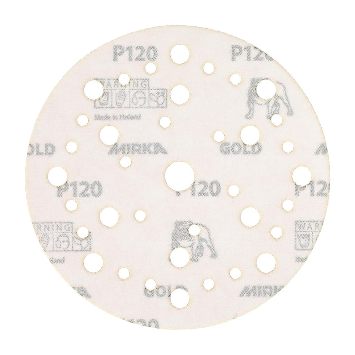 Mirka Gold Universal-Schleifpapier Ø 150mm Klett 37-Loch / Korn P120, 100 Stk / Zum Schleifen von Gi