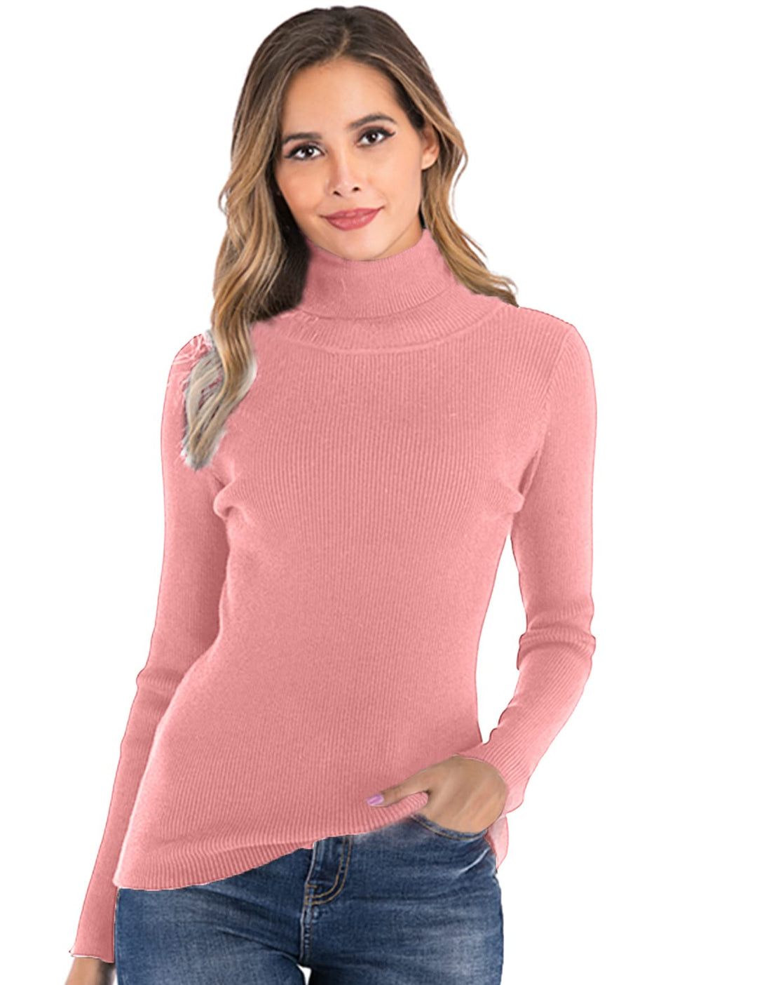 Enjoyoself Damen Langarm Rollkragenpullover Gerippt Feinstrick Rolli Basic Stretch Winterpulli Elega