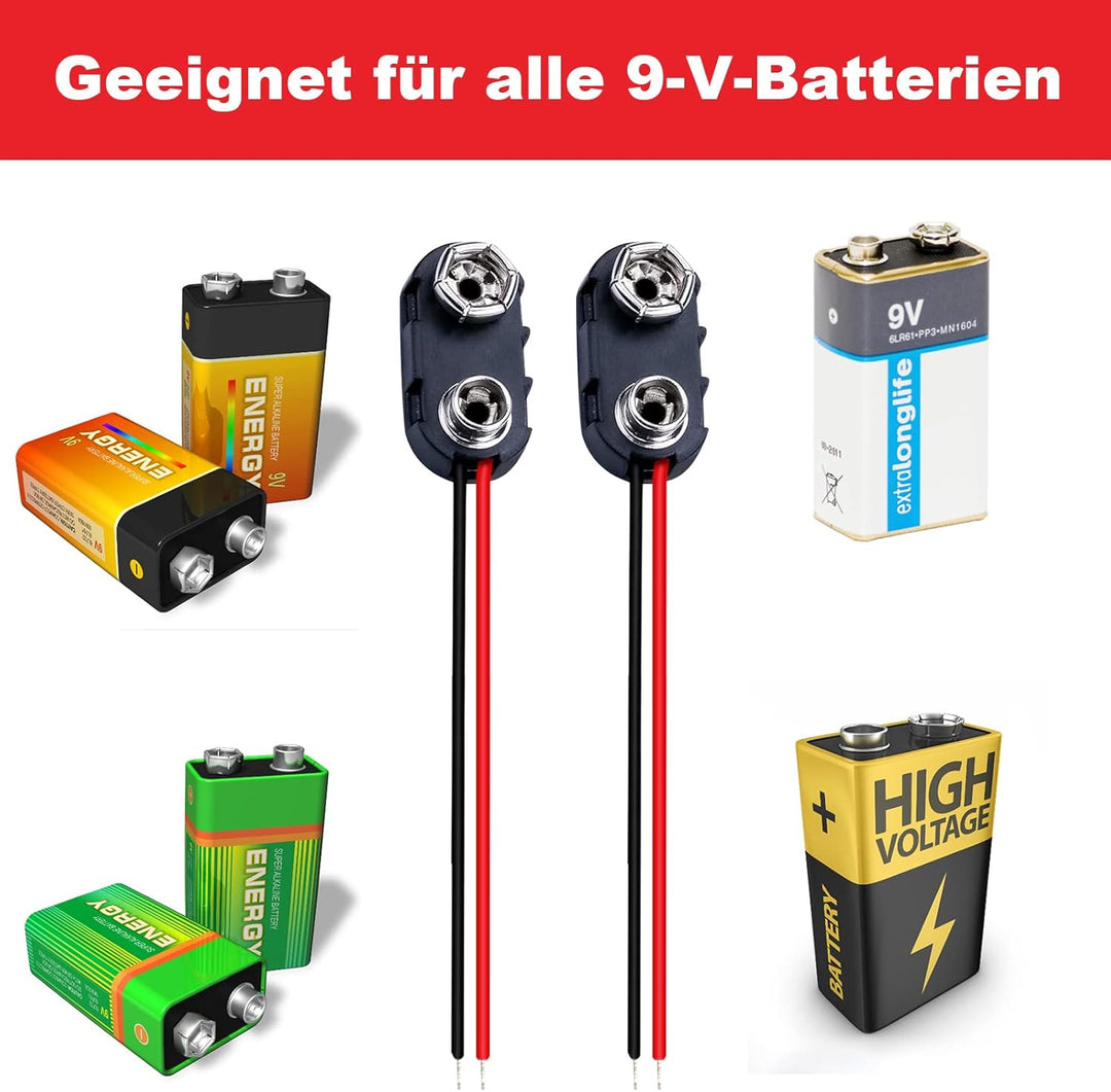 9V Batterieclip 10 Pcs 9V Batterie Anschluss Kabel 9V Batterie Clip Anschluss mit 15cm Anschlusskabe