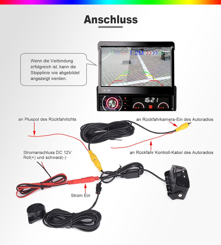 ERISIN AHD 1080P Rückfahrkamera mit Parksensor, Rückfahrkamera-Assistent für Autos, 150-Grad-Blickwi