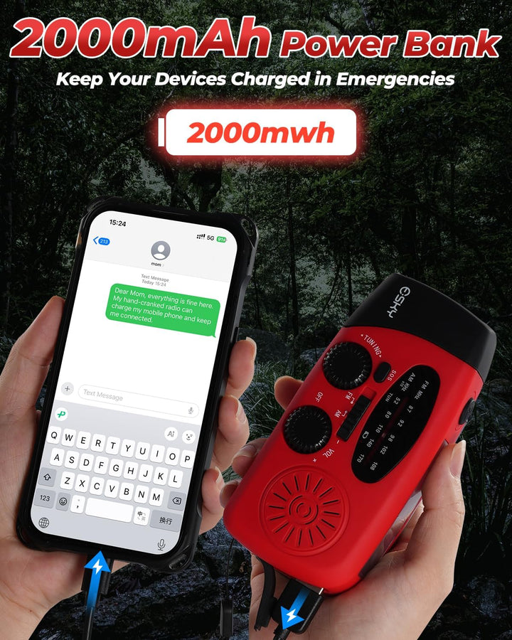 Solar Radio, Esky Kurbelradio AM/FM Wasserdicht Tragbare Radios SOS Alarm Notfallradio mit Power Ban