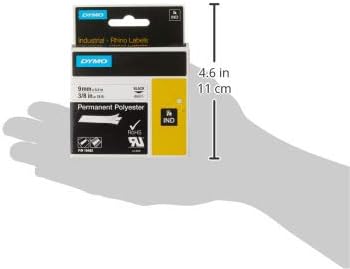 DYMO Rhino Industrie Permanente Polyesteretiketten | 9 mm x 5,5 m | Schwarz auf Weiss | selbstkleben