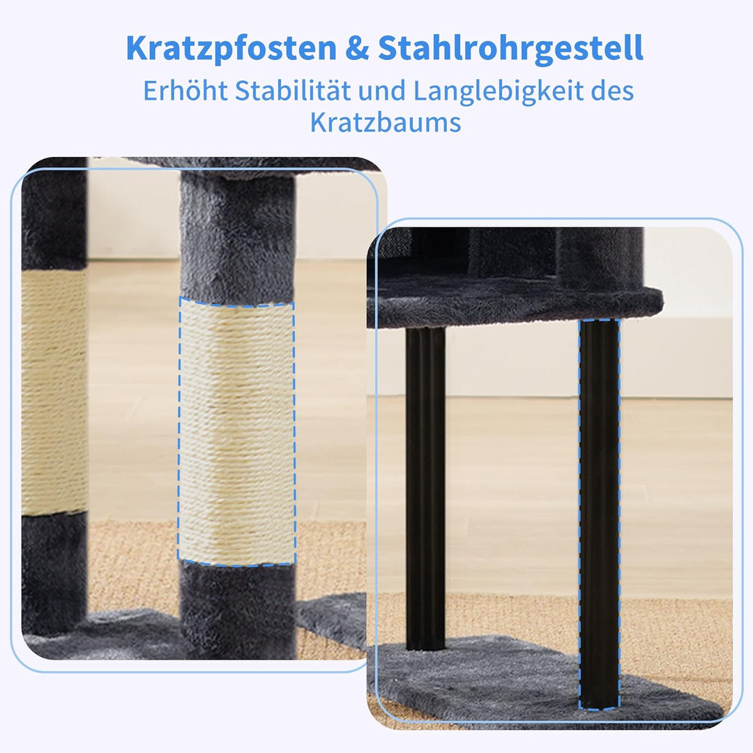 Heybly Kratzbaum, 125 cm Kleiner Katzenbaum, Geräumiges und Bequemes Kratzbaum mit Höhle, Oben Sitzs