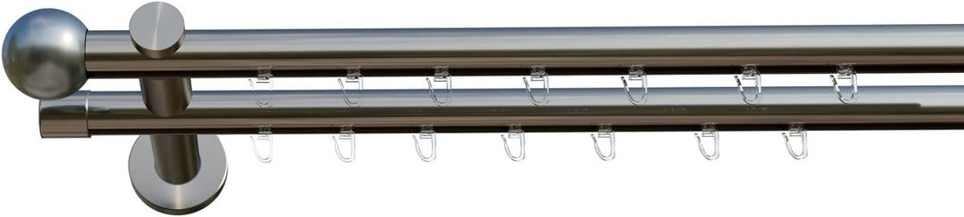 indeko COLUMBES, Gardinenstange mit Innenlauf Ø 16 mm auf Mass, 2-Lauf, edelstahloptik, Komplettset