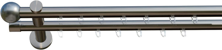 indeko COLUMBES, Gardinenstange mit Innenlauf Ø 16 mm auf Mass, 2-Lauf, edelstahloptik, Komplettset