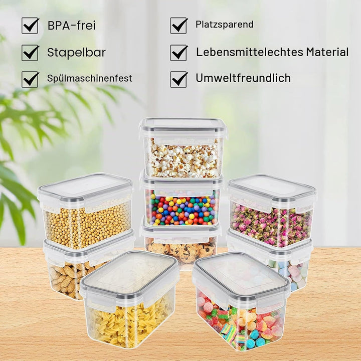 0.8L Vorratsdosen 9 Set Aufbewahrungsbox Küche Luftdicht Behälter aus Plastik Mit Deckel Kunststoff