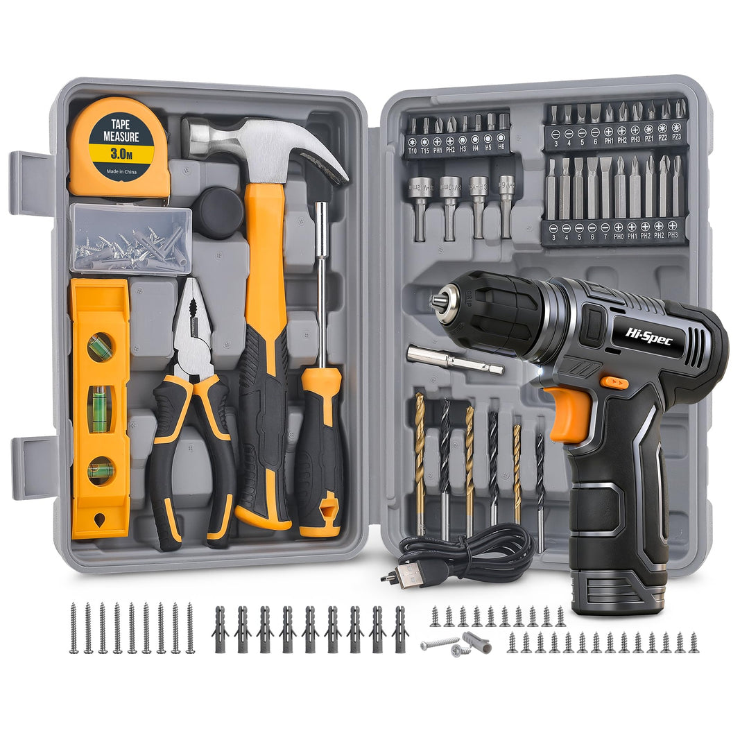 Hi-Spec 8V USB Akku-Bohrschrauber- und Starter-Heimwerkerset. Kabelloser & wiederaufladbarer Elektro