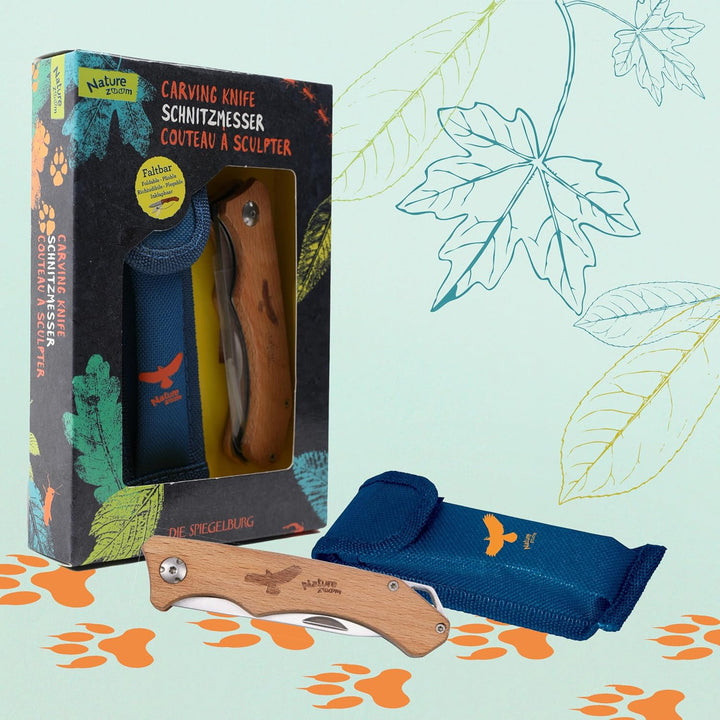 Taschenmesser für Kinder ab 6 Jahren, mit Schnitzhandschuhe & Bastelbuch Anleitung für Schnitzprojek