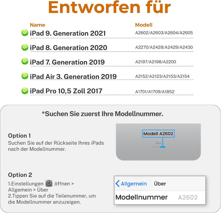 OYEEICE Hülle mit Tastatur für iPad 9/8 /7 Generation 10,2 Zoll, Vergrösserte Anti-Falloff Tastenkap