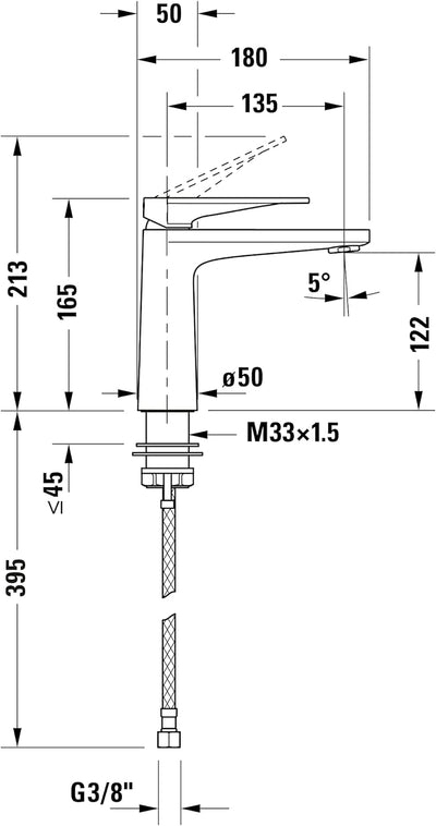 Duravit Tulum Waschtischarmatur, Grösse M (Auslauf Höhe 122 mm), Wasserhahn Bad, Waschbecken Armatur