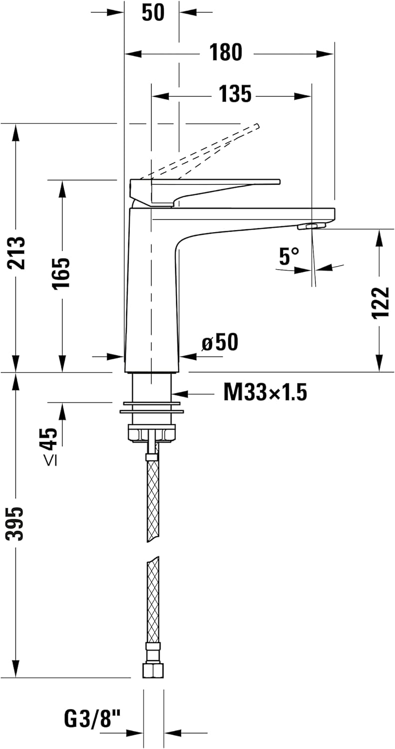 Duravit Tulum Waschtischarmatur, Grösse M (Auslauf Höhe 122 mm), Wasserhahn Bad, Waschbecken Armatur