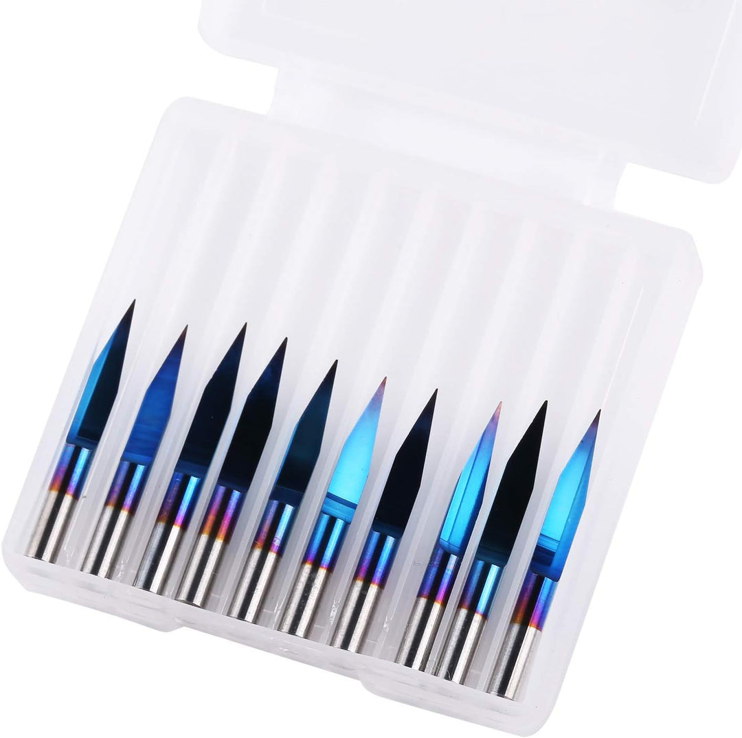 SainSmart Genmitsu 10Pcs Nano Blue Coat Gravierstichel, 20 Grad 0,1 mm Spitze 1/8 Zoll Schaft CNC Fr