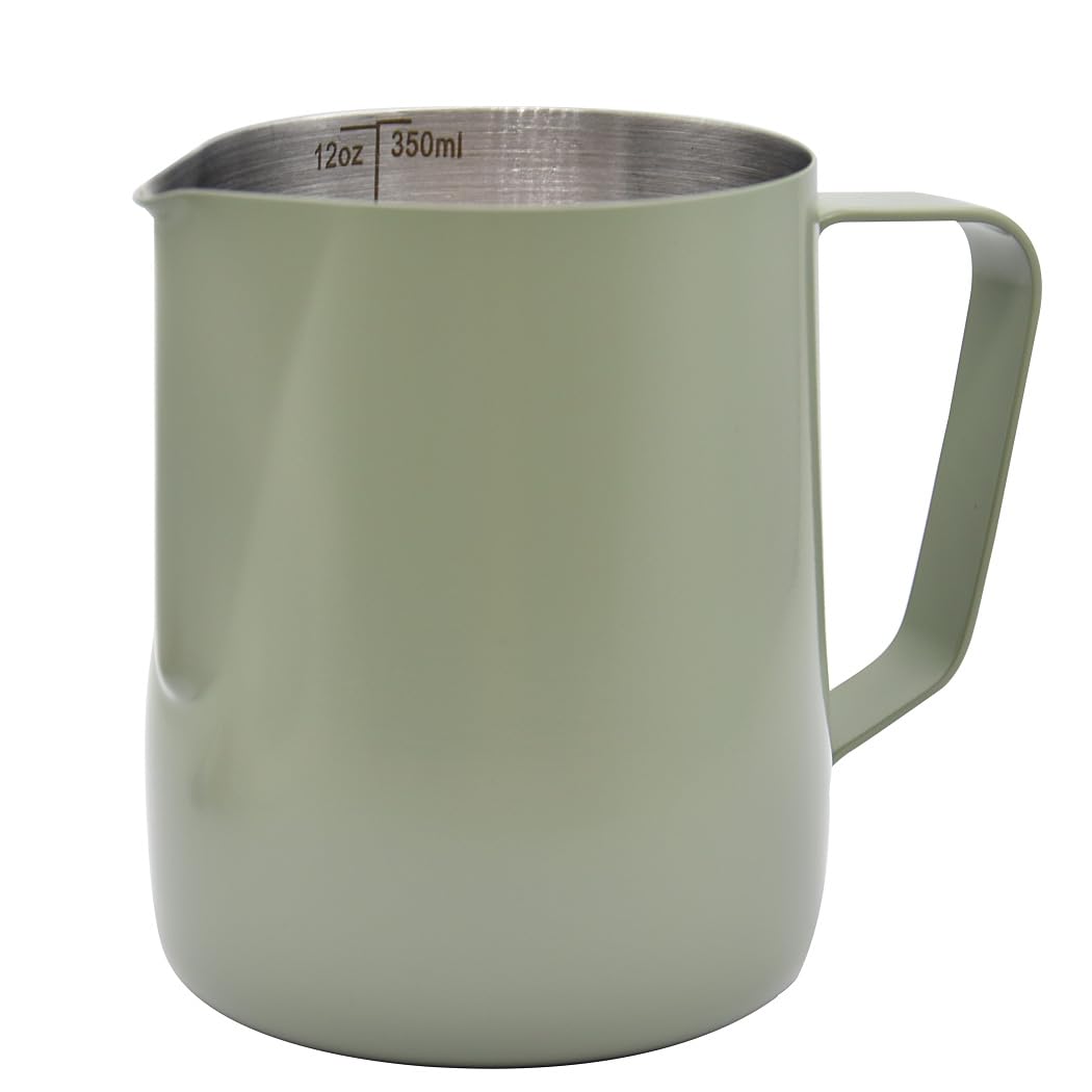 Espresso-Krug aus Edelstahl, zum Aufschäumen von Kaffee, Milch, Kaffee, Dampfkrug – Grün, 350 ml Grü