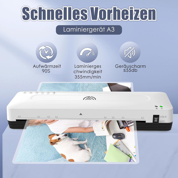 Laminiergerät A3 Laminiermaschine mit 30 Laminierfolien A3 A4 A5 A6 Laminiergerät 3 in 1 Kalt und He
