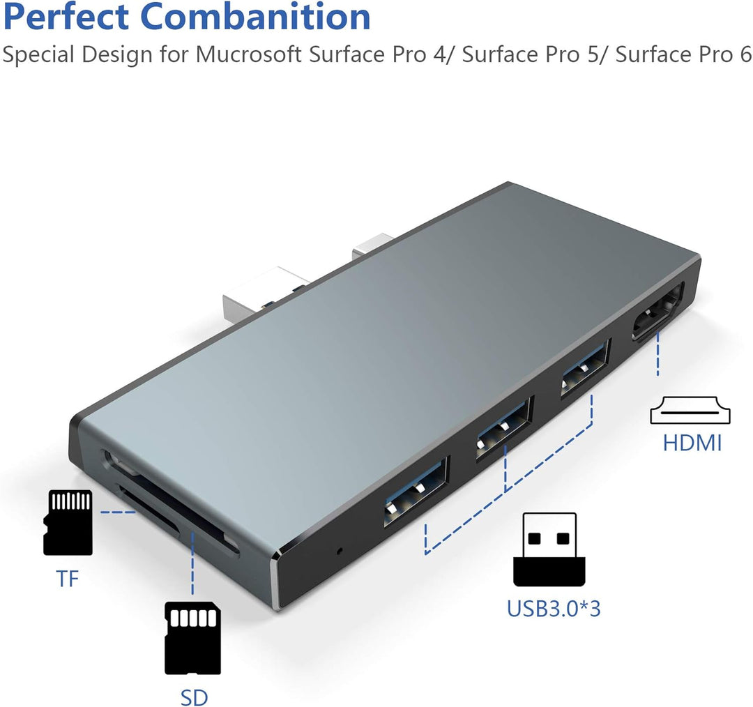 Cateck Microsoft Surface Pro USB Hub Docking Station, Aluminium Surface Pro 4/5/6 USB 3.0 Hub Adapte