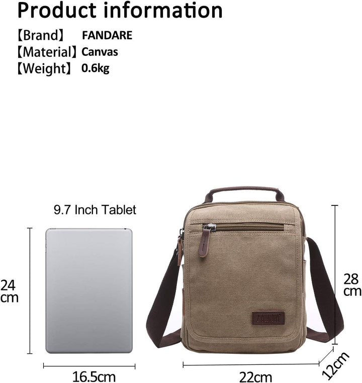FANDARE Leinwand Umhängetasche Schultertasche Kuriertasche Canvas Messenger Bag für Herren Damen Kle