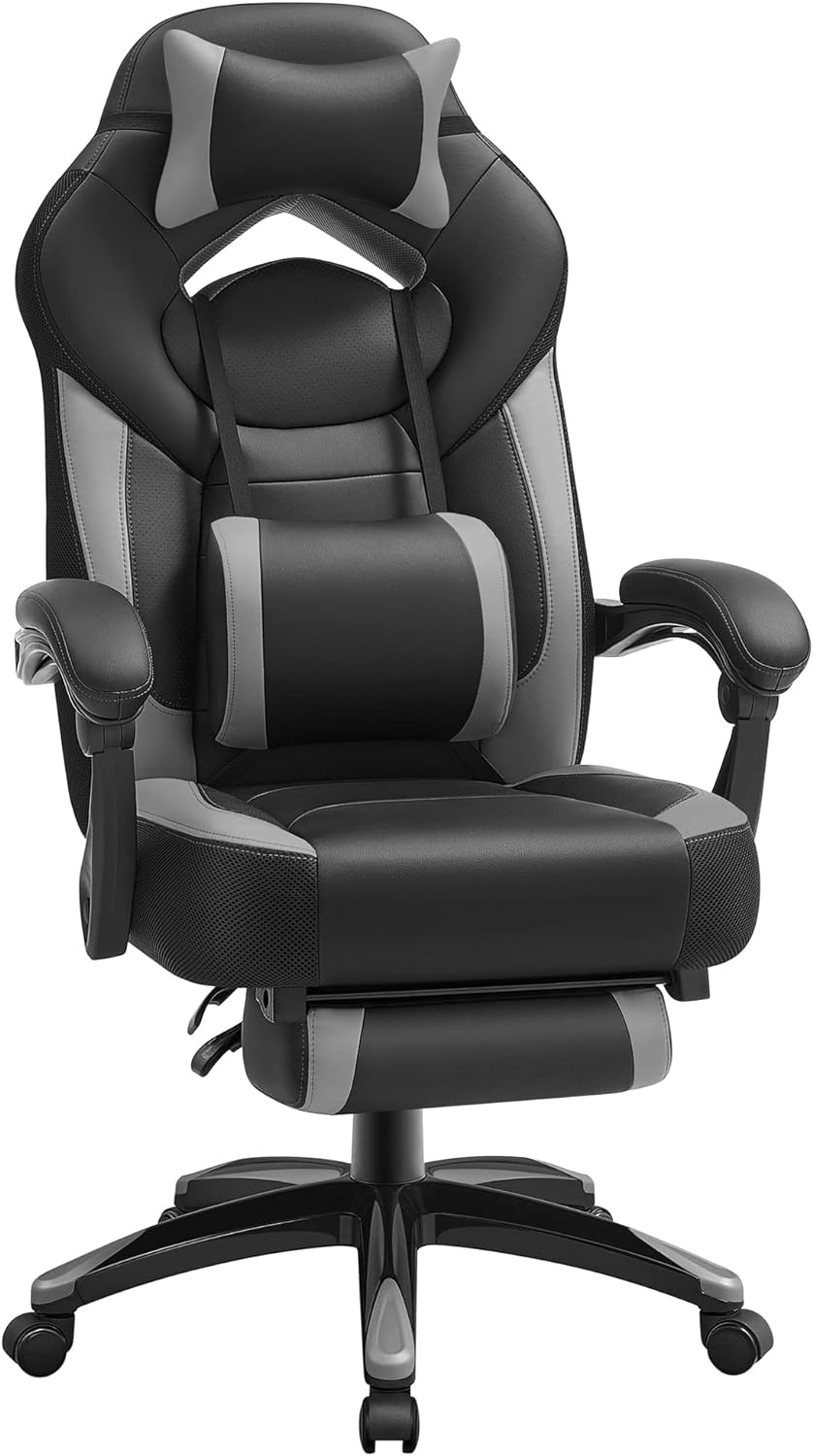 SONGMICS Gaming Stuhl, Bürostuhl mit Fussstütze, Schreibtischstuhl, ergonomisches Design, verstellba