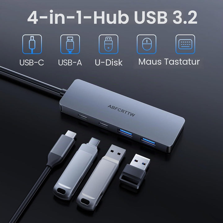 USB C Hub 10Gbps, 4-Port USB C Splitter für Desktop, USB 3.2 Hub mit 120cm Kable, USB C Verteiler fü