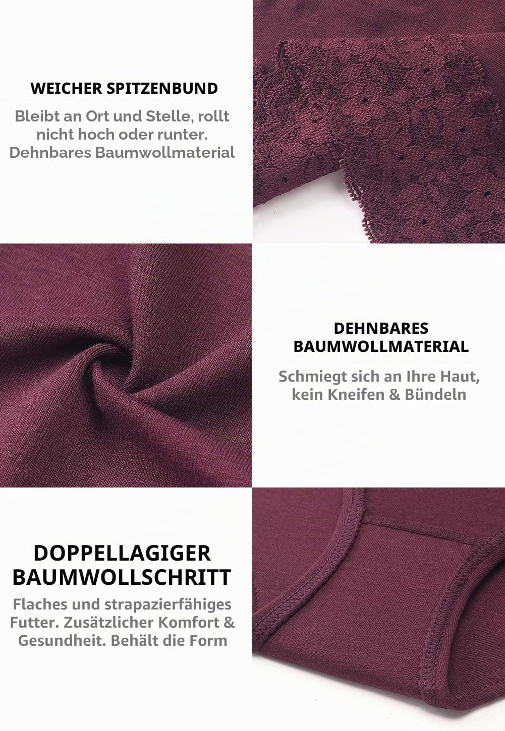 Damen-Unterwäsche, Baumwolle, Bikini-Höschen für Damen, Unterhose, Slips, Hipster, Spitze, 5er-Pack