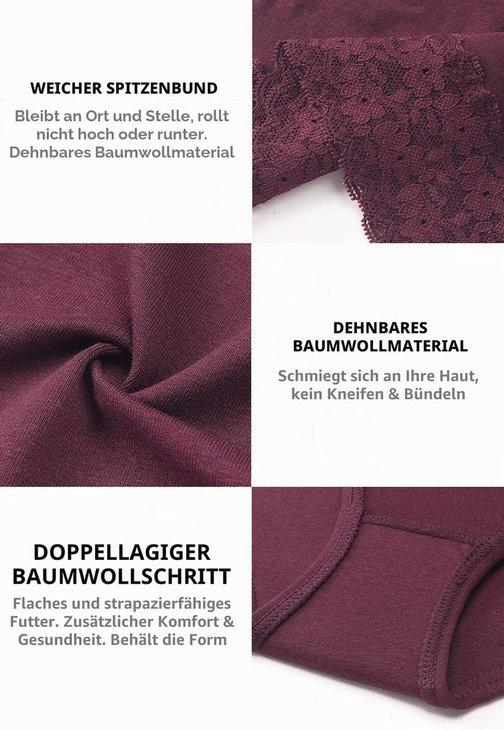 Damen-Unterwäsche, Baumwolle, Bikini-Höschen für Damen, Unterhose, Slips, Hipster, Spitze, 5er-Pack