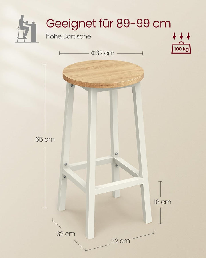 VASAGLE Barhocker, 2er Set, Barstühle, Küchenstühle mit Metallgestell, einfache Montage, mit Fussstü