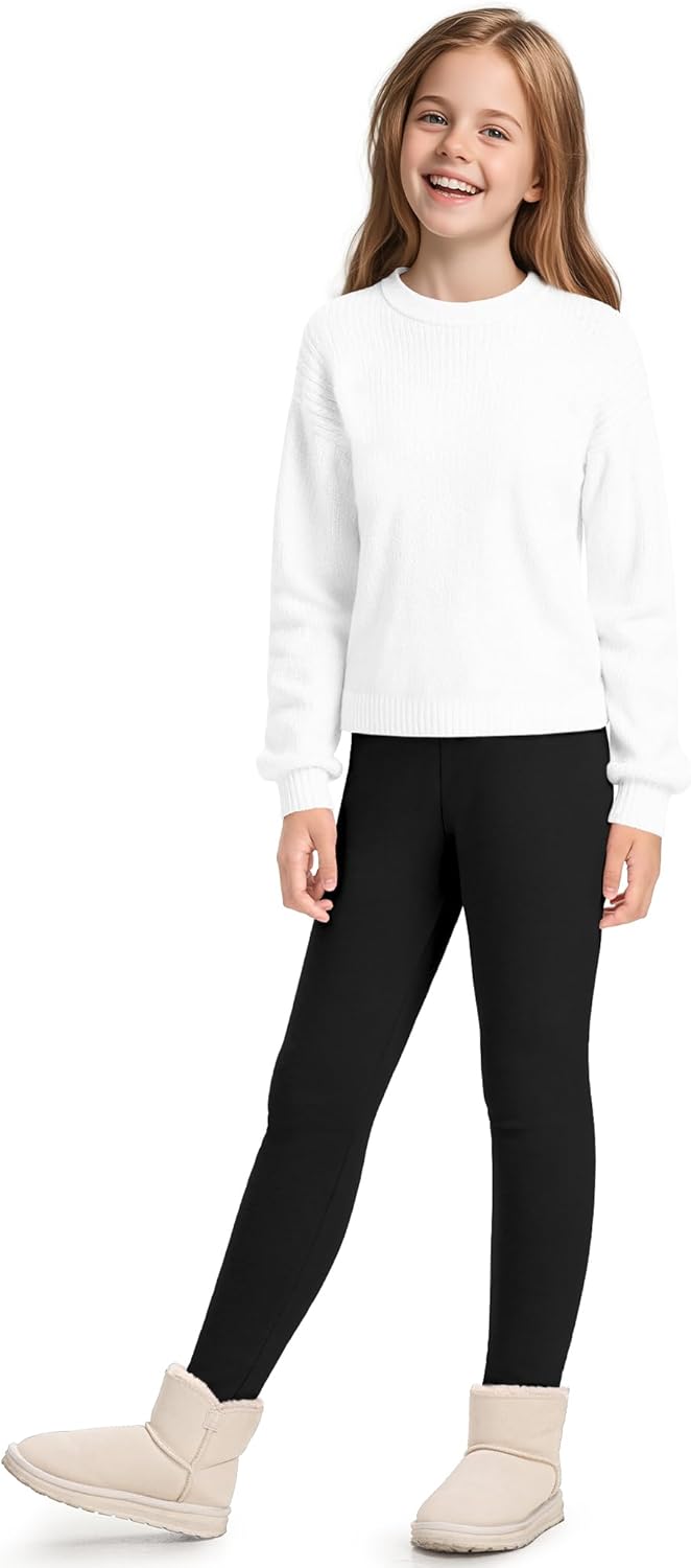 KEREDA Mädchen Leggings Thermo Gefüttert Warme Winter Dicke 2er-Pack 122-128 Schwarz/Schwarz, 122-12