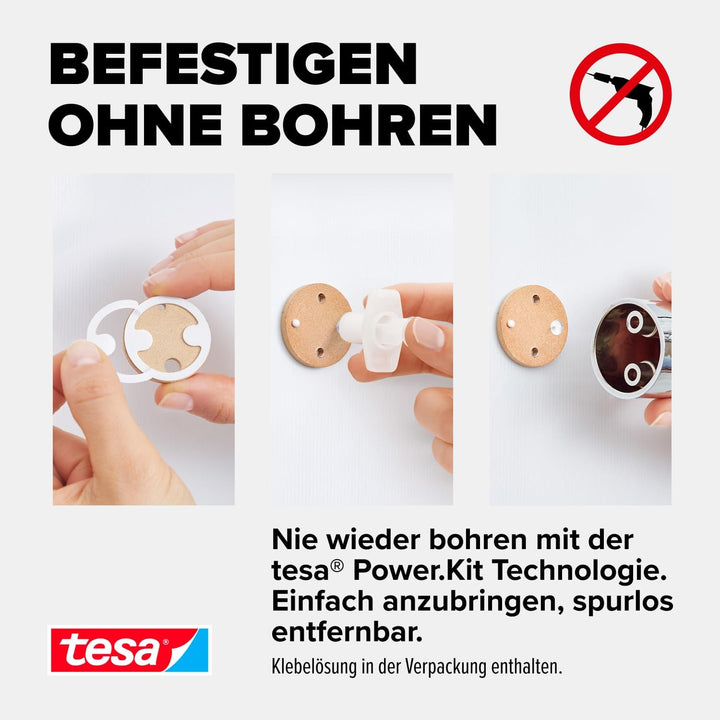 tesa SPAA Duschstange, verchromt, Duschkopfhalter höhenverstellbar, inkl. Klebelösung, Länge der Sta