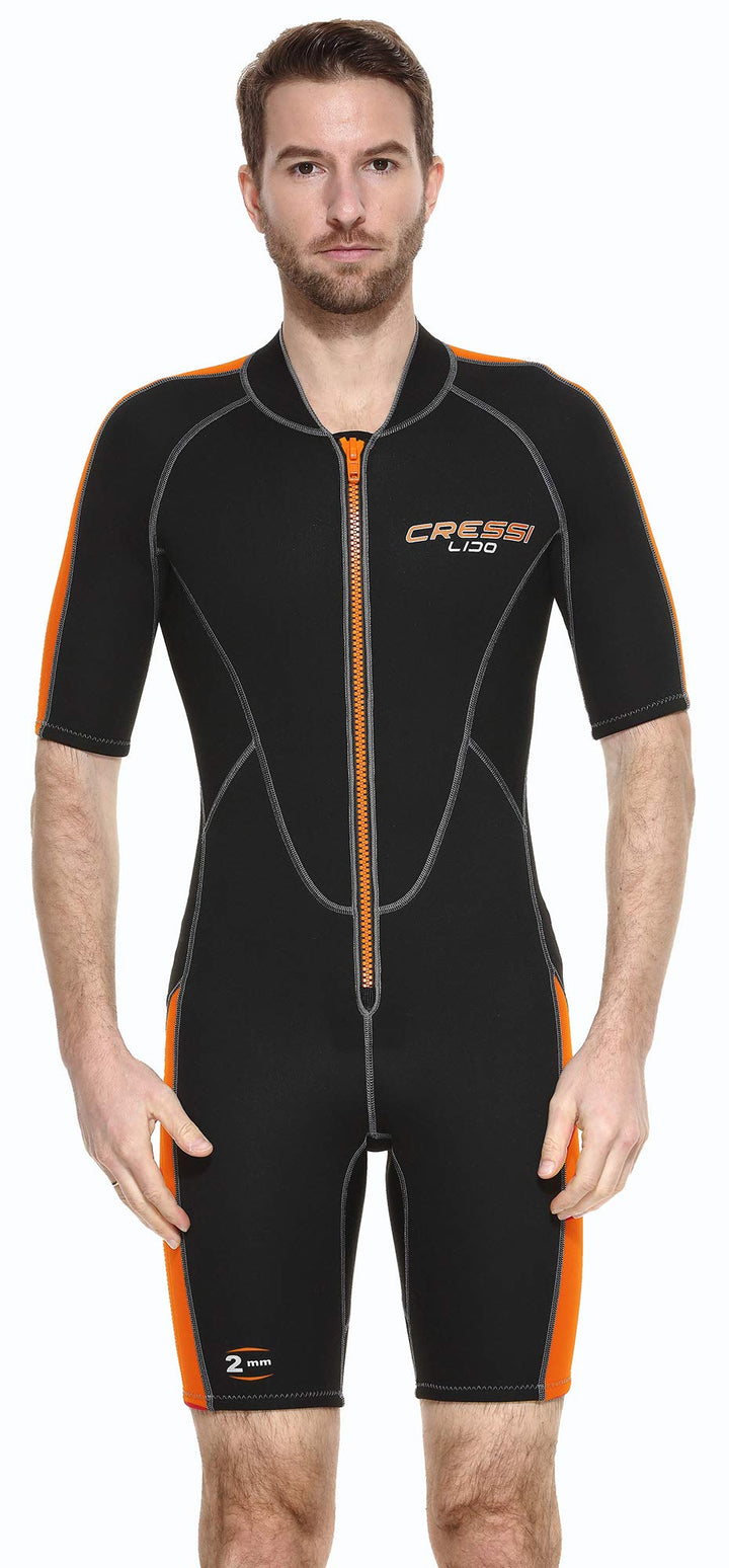 Cressi Lido Man - Shorty Neopren High Stretch 2 mm Neoprenanzug für Herren Schwarz - Orange M, Schwa