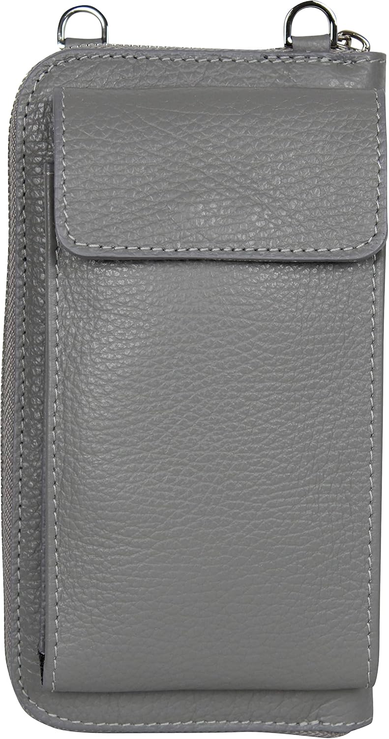 AmbraModa GLX21 - multifunktionale Damen Handytasche, Umhängetasche, Geldbörse aus echtem Leder, gee