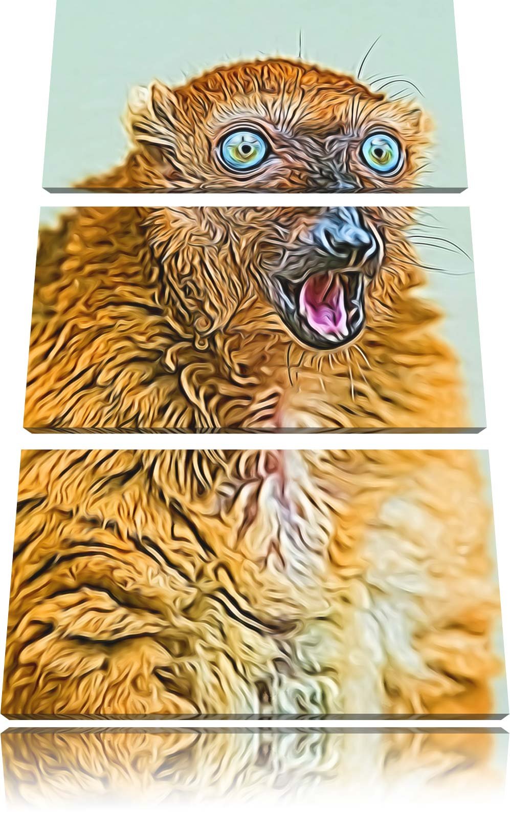 aufmerksamer Blauaugenmaki NewArt 3-Teiler Leinwandbild 120x80 Bild auf Leinwand, XXL riesige Bilder