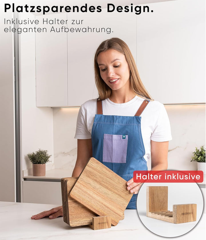 Deco haus Frühstücksbrettchen holz 6er set [1,5cm DICKE] - Schneidebrett holz Klein 23 x 17,5 cm - H