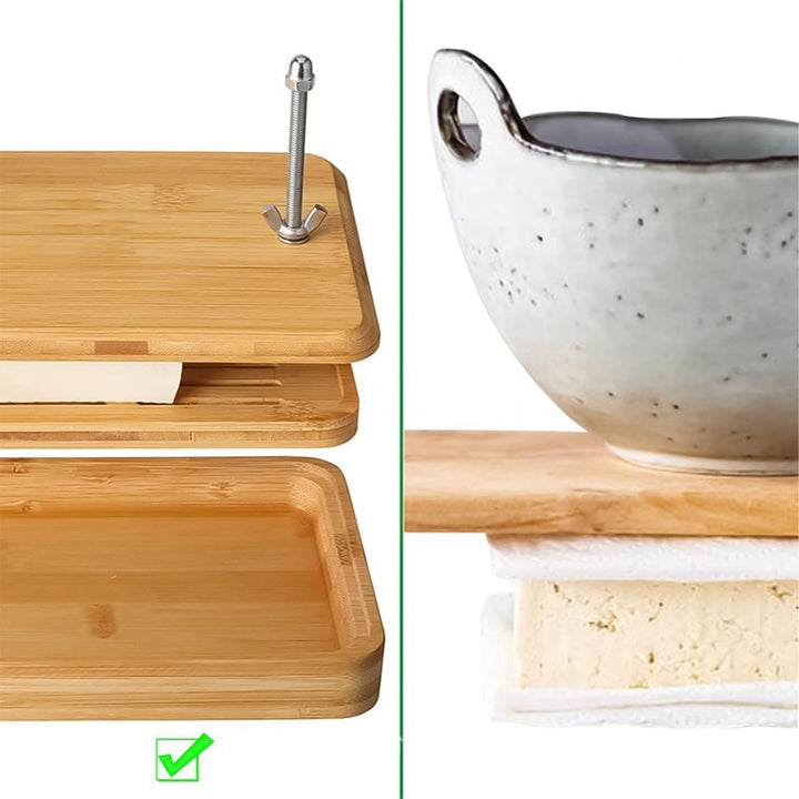 Bambus-Tofu-Press-Set – umweltfreundliches Tofu-Set aus Holz, mit Sieb und Abtropfschale
