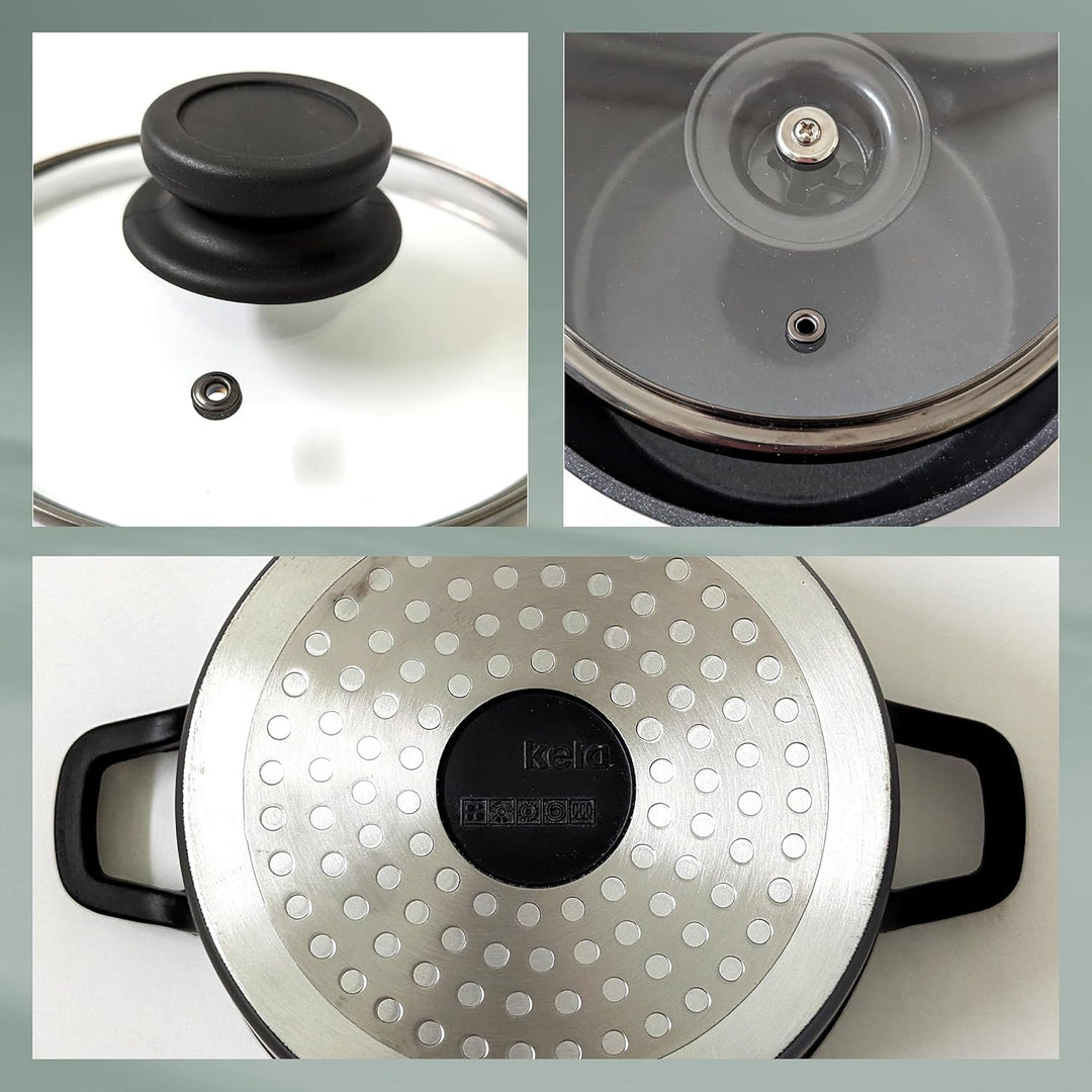 kela Fleischtopf 24 cm mit Glasdeckel ATURA, Kochtopf gross 3,2 Liter, Topf Induktion, Aluguss keram