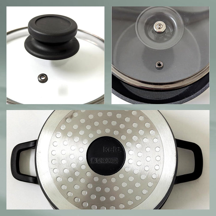 kela Fleischtopf 24 cm mit Glasdeckel ATURA, Kochtopf gross 3,2 Liter, Topf Induktion, Aluguss keram