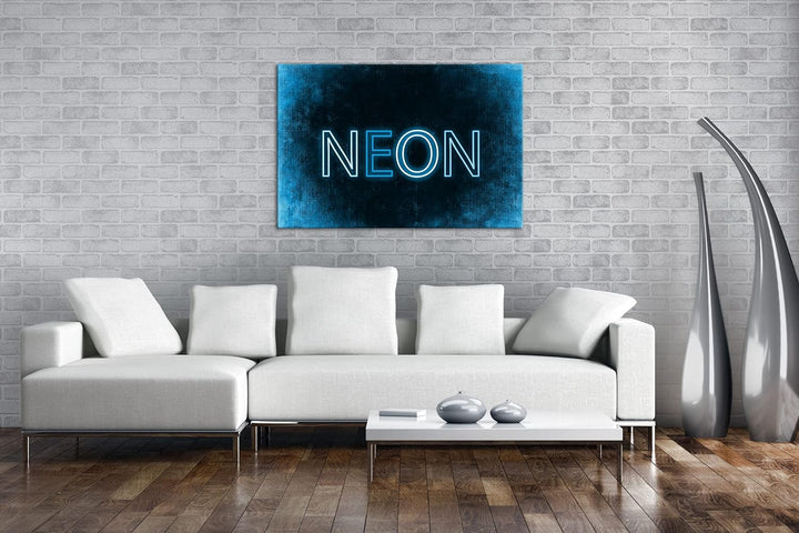 deyoli NEON Schriftzug Format 80x60 Effekt: Monocrome Blau als Leinwandbild, Motiv fertig gerahmt au