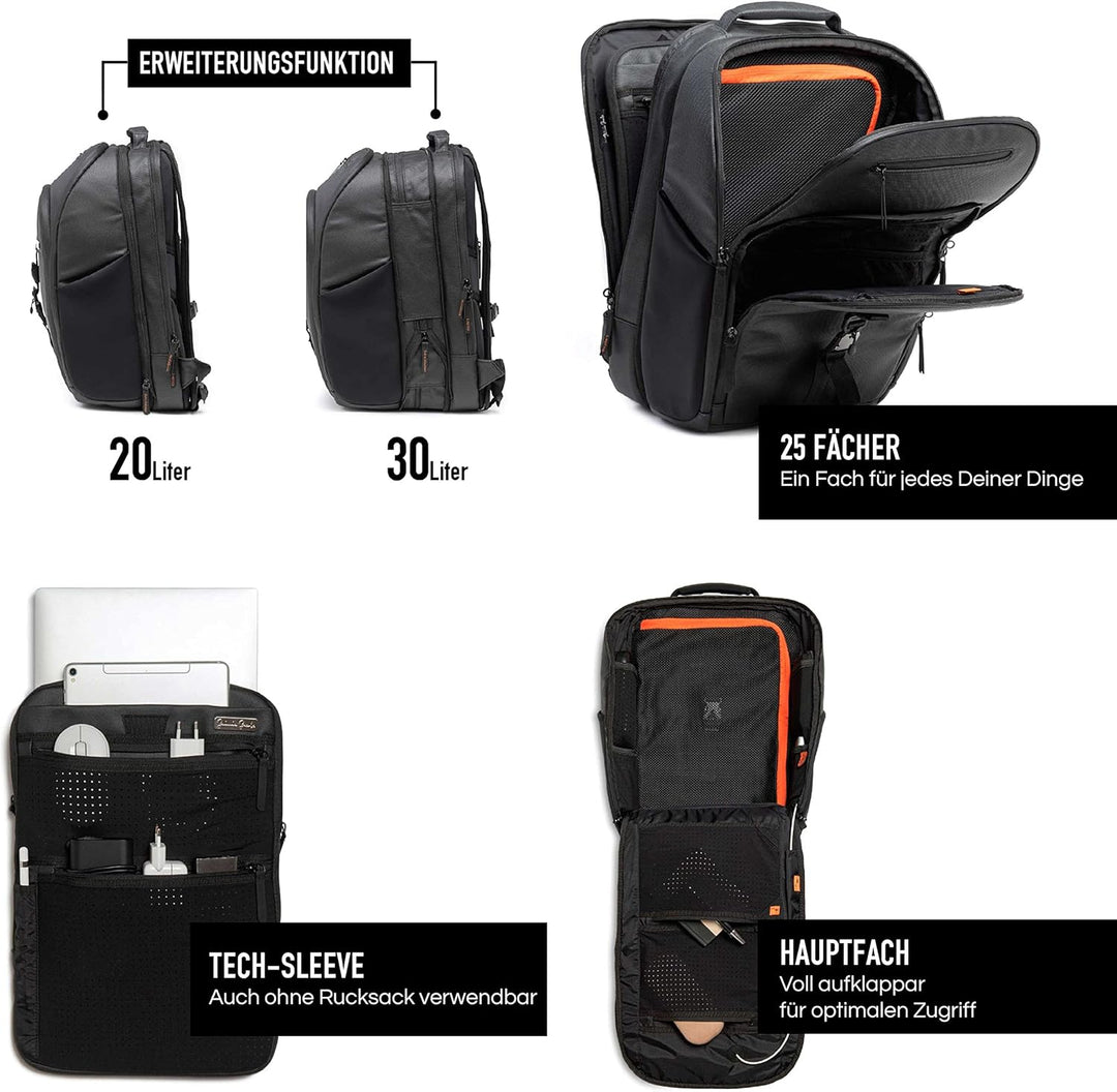 Jaimie Jacobs Smarter Daypack Business Rucksack mit Laptoptasche bis zu 16,1 Zoll Kofferfunktion erw