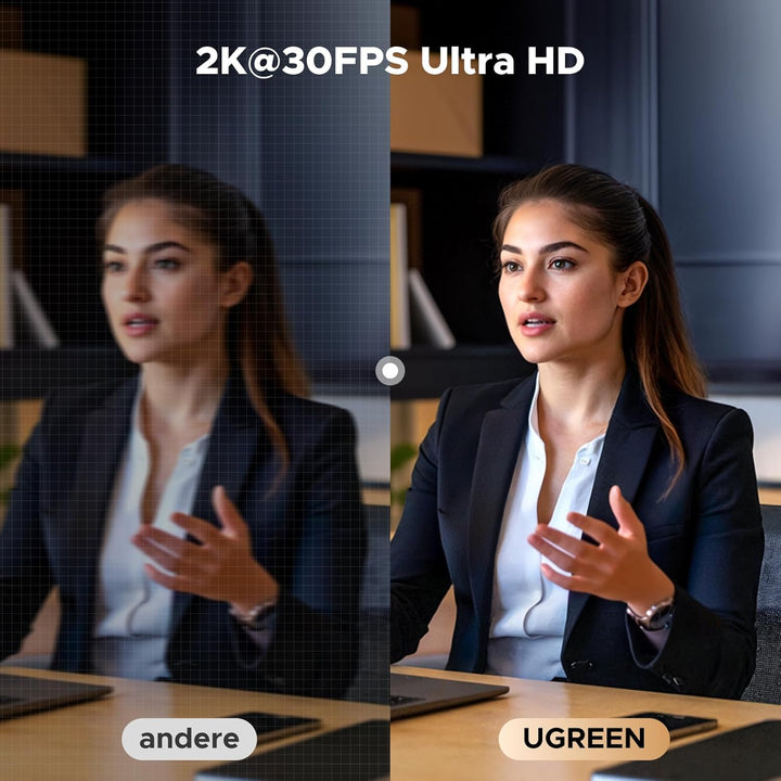 UGREEN 2K Webcam mit Ringlicht PC Kamera mit mikrofon Streaming Kamera mit Abdeckung Fixfokus 4 Füll
