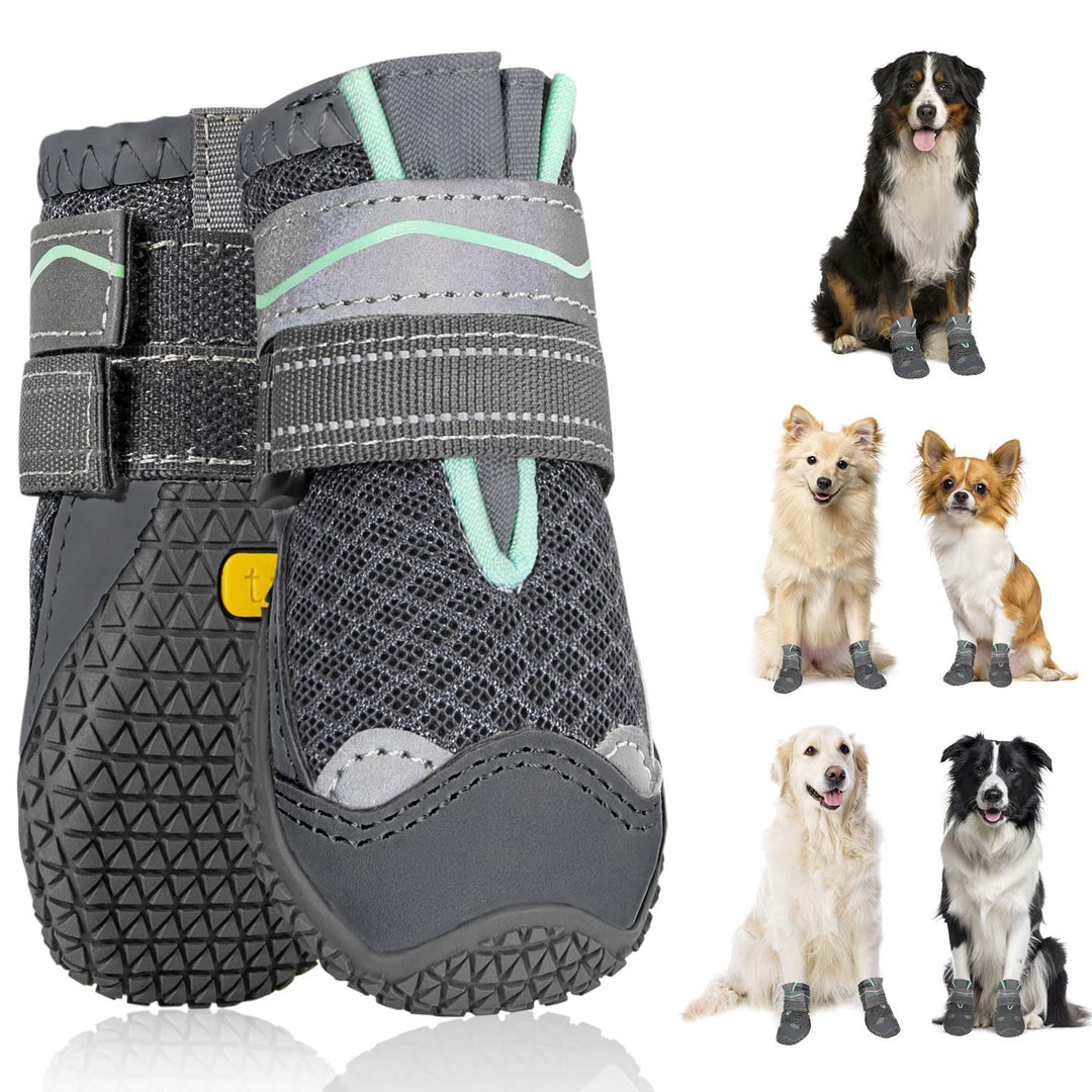 SlowTon Hundeschuhe Pfotenschutz, 2 Stück atmungsaktive Hunde Schuhe Outdoor mit Rutschfester Sohle,