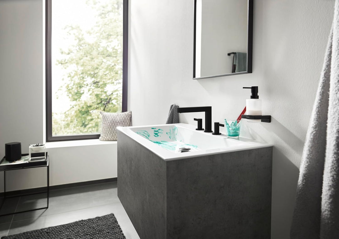 hansgrohe 3-Loch Waschtischarmatur Finoris, Wasserhahn Bad mit Auslauf Höhe 110 mm, mit Push-Open Ab