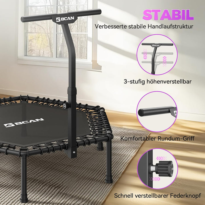 BCAN Fitness Trampolin Indoor Ø 122/130 cm, Trampolin Erwachsene bis 250 kg, Bodentrampolin mit vers