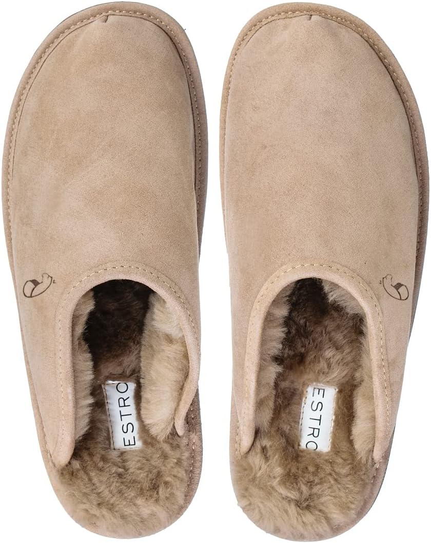 ESTRO Lammfell Hausschuhe Herren Pantoffeln Leder - Warm Lammfellhausschuhe Sheepskin Slippers Warme