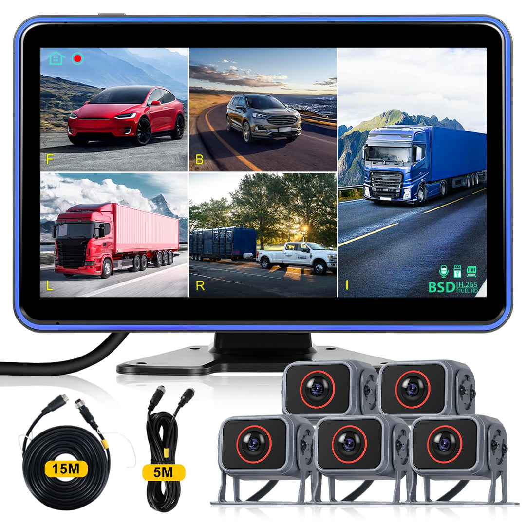 Hodozzy Rückfahrkamera 5 Kameras Set 10,1 Zoll IPS HD Monitor 5 Geteilte Rück und Vorder Kamera Weit