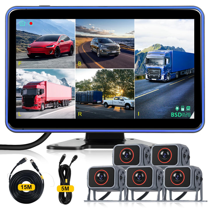 Hodozzy Rückfahrkamera 5 Kameras Set 10,1 Zoll IPS HD Monitor 5 Geteilte Rück und Vorder Kamera Weit