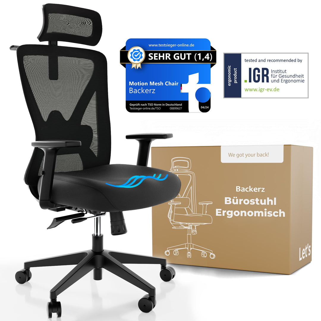Backerz Bürostuhl Ergonomisch - Bürostühle 150kg, TUV & NEN 1335 zertifiziert - Office Schreibtischs