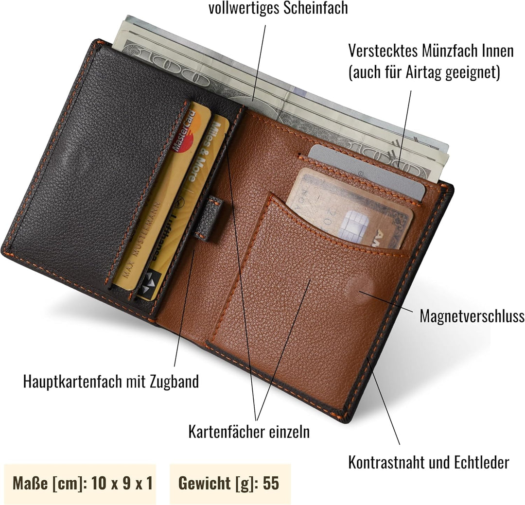 Will Fire® Classic Slim | Geldbörse Herren | Slim Wallet | Airtag Wallet | für bis zu 10 Karten | Ge